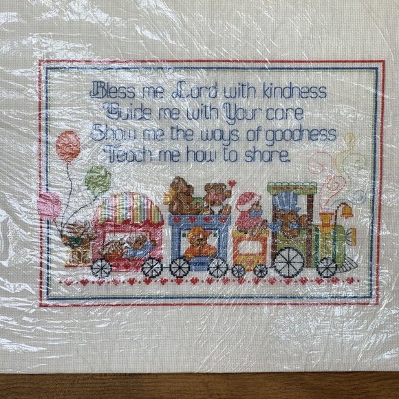 Vintage 1985 Completed TEDDY BEAR BLESSING Dimensions Counted Cross Stitch - Picture 2 of 8